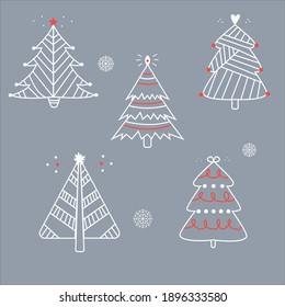 Árboles blancos de Navidad. Dibujo de línea. Adecuado para postales y otras ilustraciones. 