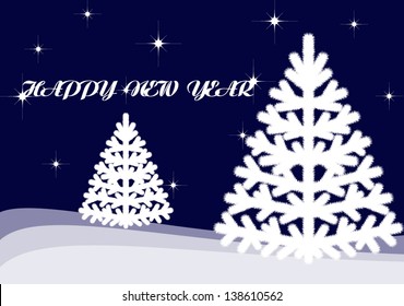 White Christmas trees in the night