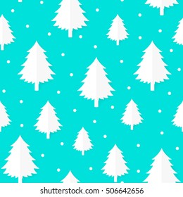 White Christmas trees seamless pattern. Flat style illustration isolated on green background.