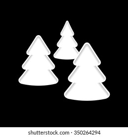 White Christmas trees vector greeting card with black background. illustration