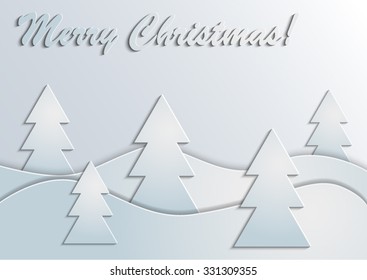 White Christmas vector background with paper Christmas trees