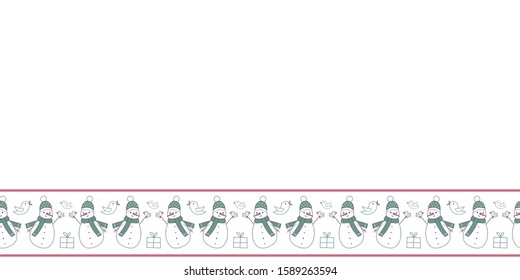 White christmas vector border with cute snowmen
