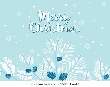 White Christmas Vector. December. Xmas Holiday's Background with Winter Season Wishes. White Christmas Tree with Snow Flake. Horizontal Christmas Poster and Card.