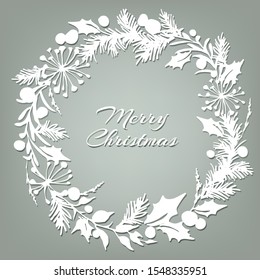 White Christmas wreath. Christmas frame. Decorative festive element.