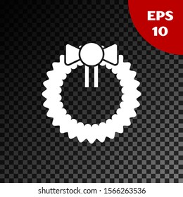White Christmas wreath icon isolated on transparent dark background. Merry Christmas and Happy New Year.  Vector Illustration