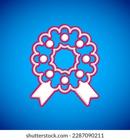 White Christmas wreath icon isolated on blue background. Merry Christmas and Happy New Year.  Vector