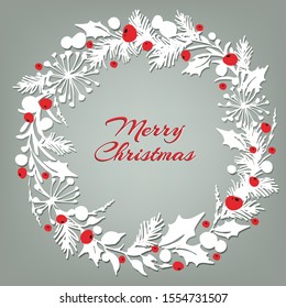 White Christmas Wreath Red Berries Christmas Stock Vector (Royalty Free ...