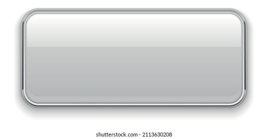 White Chrome Button. Rectangle Shiny Blank Mockup