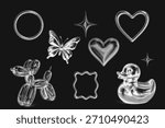 White chrome halftone sticker pack in Y2K collage style