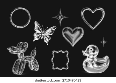 Paquete de pegatinas de semitono cromado blanco en estilo de collage Y2K