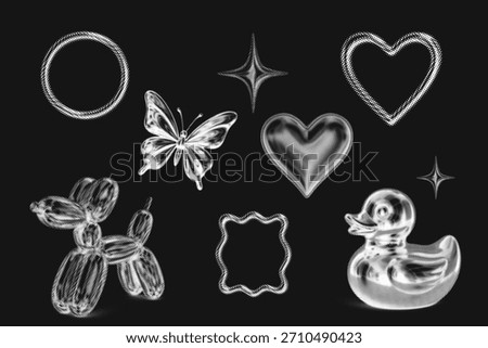 White chrome halftone sticker pack in Y2K collage style