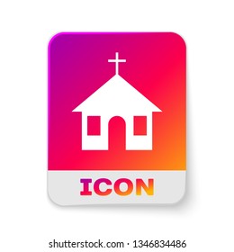 White Church building icon isolated on white background. Christian Church. Religion of church. Rectangle color button. Vector Illustration