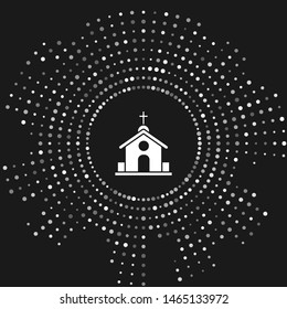 White Church building icon isolated on grey background. Christian Church. Religion of church. Abstract circle random dots. Vector Illustration