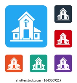White Church building icon isolated on white background. Christian Church. Religion of church. Set icons in color square buttons. Vector Illustration
