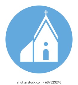 white church icon on blue circle