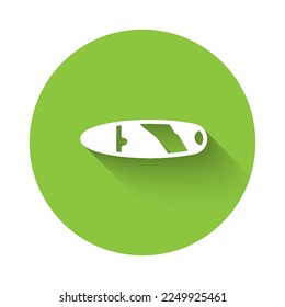 White Cigar icon isolated with long shadow. Green circle button. Vector