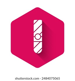 White Cigar icon isolated with long shadow background. Pink hexagon button. Vector