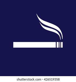 White cigarette icon vector. Allowed smoking sign. Blue background