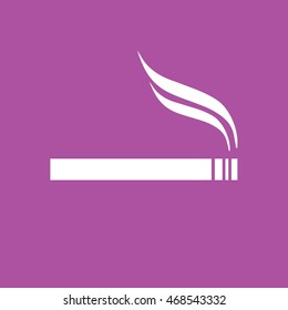 White cigarette icon vector. Allowed smoking sign. Purple background