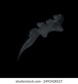 White cigarette smoke waves. White hot steam over cup for dark and transparent background.