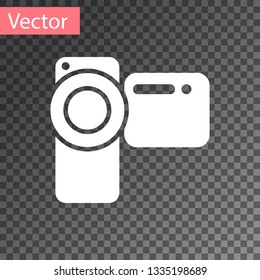 White Cinema camera icon isolated on transparent background. Video camera. Movie sign. Film projector. Vector Illustration