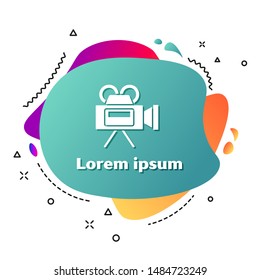 White Cinema camera icon isolated on white background. Video camera. Movie sign. Film projector. Abstract banner with liquid shapes. Vector Illustration