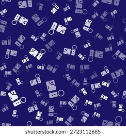 Icono de cámara de cine blanco aislado sin patrón sobre fondo azul. Video Cámara. Cartel de la película. Proyector de película.  Ilustración vectorial
