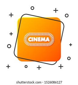 White Cinema poster design template icon isolated on white background. Movie time concept banner design. Orange square button. Vector Illustration
