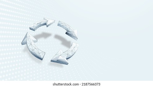 White circle arrows. Life cycle. Recycle icon. Low poly model design. Vector illustration