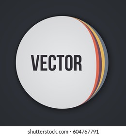 White circle banner with colored layers. Button on dark background Vector illustration.