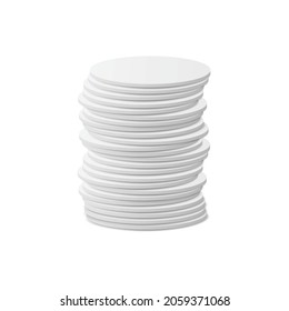 White circle beer coasters or table mats laying in stack, realistic vector illustration isolated on white background. Template of beer mug coasters or small trays.