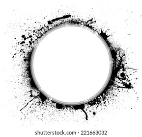 White circle with black ink blots. eps10
