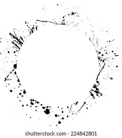 White circle with black ink blots. eps10
