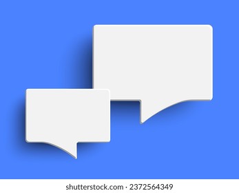 White circle blank speech bubble isolated on blue background. Speak bubble text, chat box, message outline modern vector illustration design. Minimal social network chatting windows. Question, answer