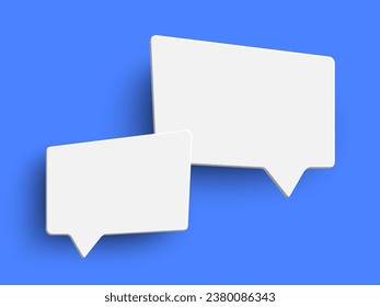 White circle blank speech bubble isolated on blue background. Speak bubble text, chat box, message outline modern vector illustration design. Minimal social network chatting windows. Question, answer