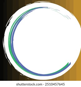 White circle with blue and green strokes on black and gold gradient background. Suitable for abstract backgrounds or modern designs.