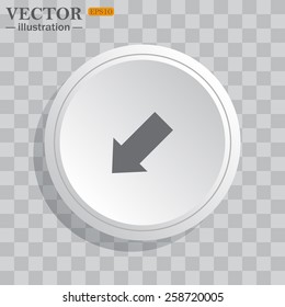 White circle, white button on a gray background with shadow. Grey icon on white.  arrow indicates the direction, vector illustration, EPS 10