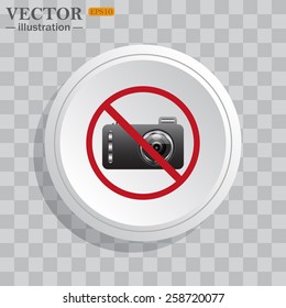 White circle, white button on a gray background with shadow. Grey icon on white.  photo camera, vector illustration, EPS 10