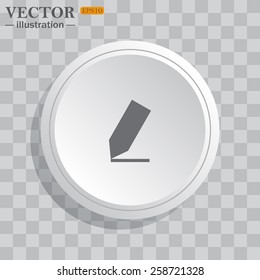 White circle, white button on a gray background with shadow. Grey icon on white.  pencil, vector, EPS 10