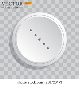 White circle, white button on a gray background with shadow. Grey icon on white.  stars, vector illustration, EPS 10