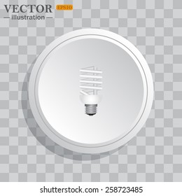 White circle, white button on a gray background with shadow. Grey icon on white.  fluorescent lamp, vector illustration, EPS 10