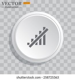 White circle, white button on a gray background with shadow. Grey icon on white.  no signal, poor signal strength, signal strength indicator, vector illustration, EPS 10