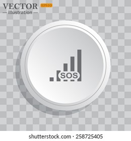White circle, white button on a gray background with shadow. Grey icon on white.  no signal, poor signal strength, signal strength indicator, vector illustration, EPS 10