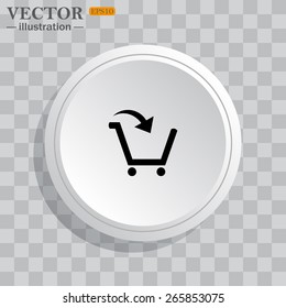 White circle, white button on a gray background with shadow. Grey icon on white.    put in shopping cart , vector illustration, EPS 10