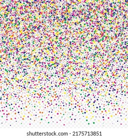 Fondo Transparente del Círculo Blanco. Diseño de Confetti vectorial. Tarjeta de Polka de Navidad. Postal de invitación a brillar arcoiris.