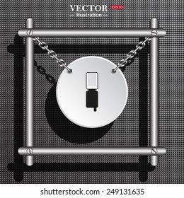White circle with chains in a metal frame on a gray background with shadow. Case for phone , vector illustration, EPS 10