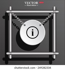 White circle with chains in a metal frame on a gray background with shadow. icon of info,   vector illustration, EPS 10