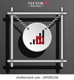 White circle with chains in a metal frame on a gray background with shadow. no signal
