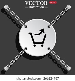 White circle with chains on a black background.  remove from the shopping cart, vector illustration, EPS 10