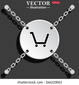 White circle with chains on a black background.  put in shopping cart , vector illustration, EPS 10